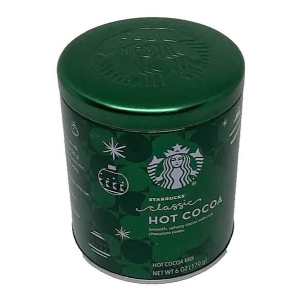 Starbucks Classic Hot Cocoa Tin Metal Can Canister EMPTY 6 oz Holiday Green - Picture 1 of 9